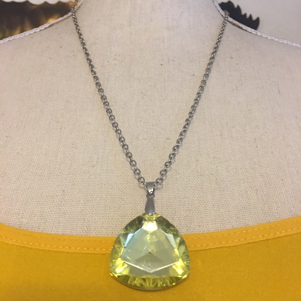 Yellow ice large faceted glass pendant necklace